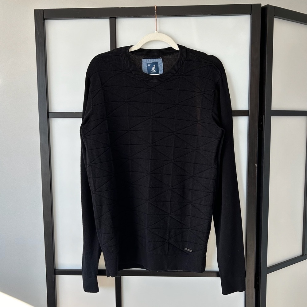[M] Kangol Mens Black Geometric Pattern Textured 100% Cotton Long Sleeve Sweater